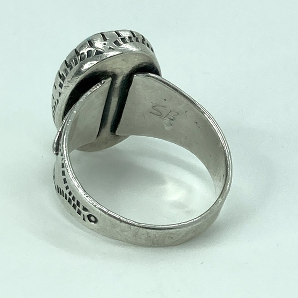 Vtg Sterling Turquoise Navajo Hand Stamped Ring Fred Harvey Era Sz 10 - Picture 8 of 13